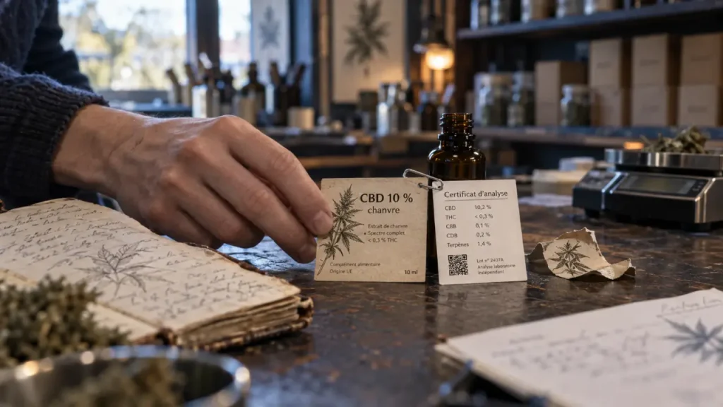 cbdtoulouse : certificat d’analyse CBD et flacon